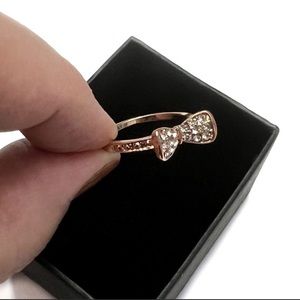 Rhinestone Bow Ring Rose Gold Tone Size 7